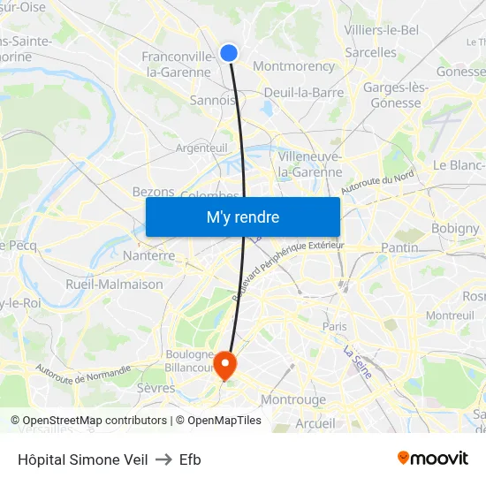 Hôpital Simone Veil to Efb map