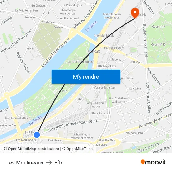Les Moulineaux to Efb map