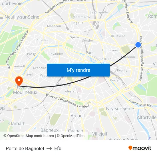Porte de Bagnolet to Efb map