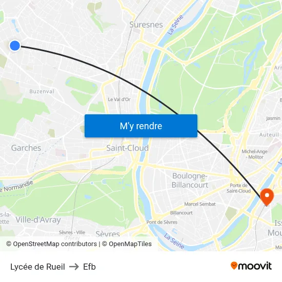 Lycée de Rueil to Efb map