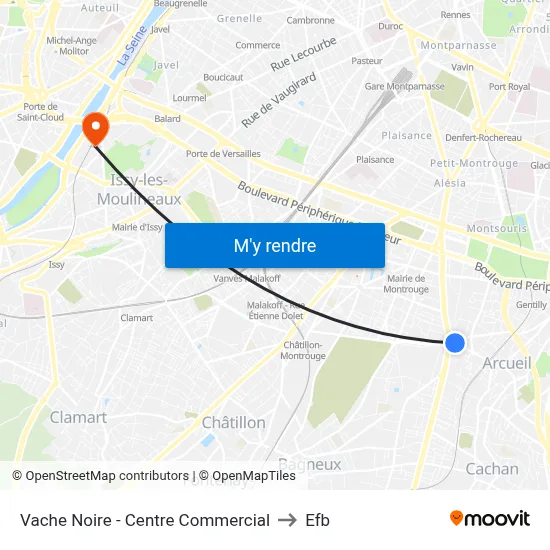 Vache Noire - Centre Commercial to Efb map