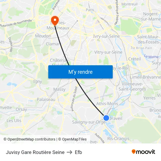 Juvisy Gare Routière Seine to Efb map