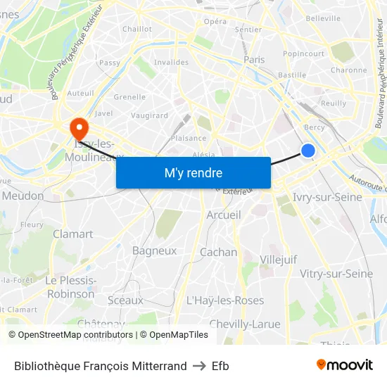 Bibliothèque François Mitterrand to Efb map