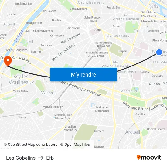 Les Gobelins to Efb map