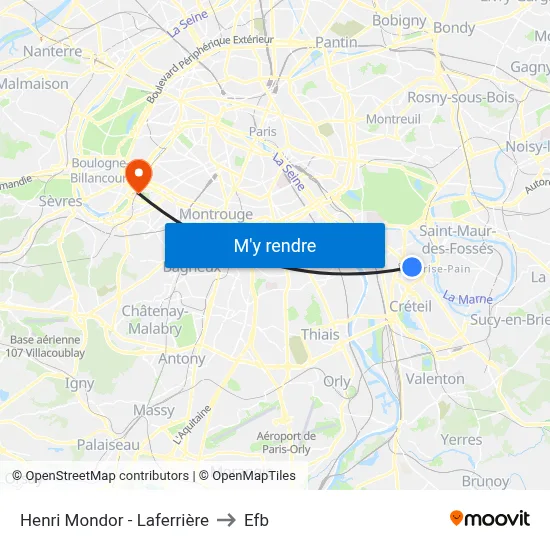 Henri Mondor - Laferrière to Efb map