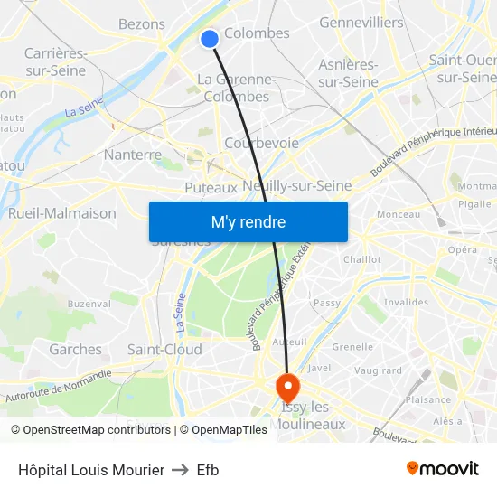 Hôpital Louis Mourier to Efb map