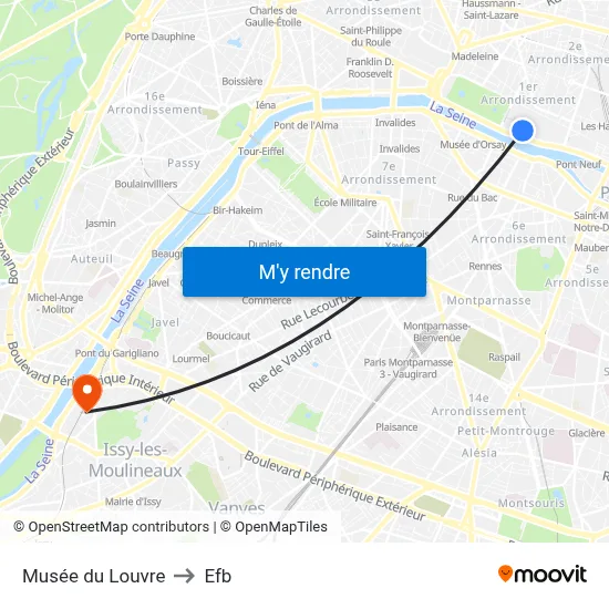 Musée du Louvre to Efb map