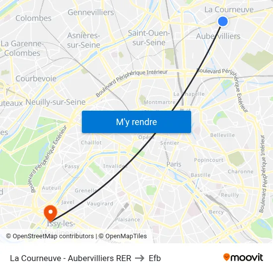 La Courneuve - Aubervilliers RER to Efb map