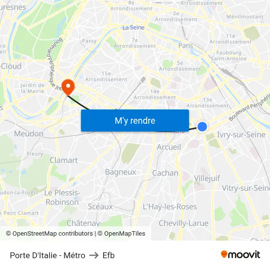 Porte D'Italie - Métro to Efb map