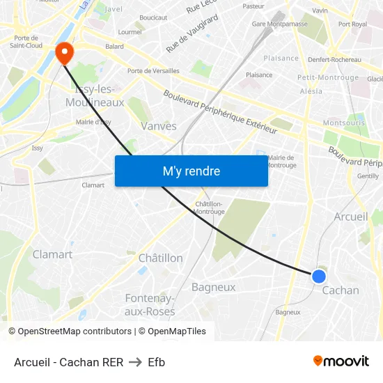 Arcueil - Cachan RER to Efb map