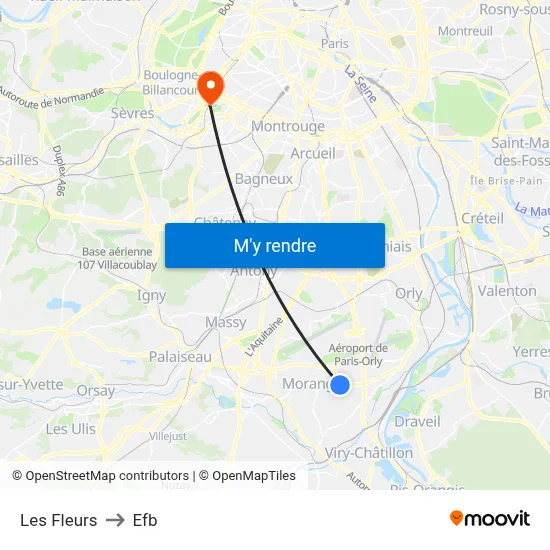 Les Fleurs to Efb map
