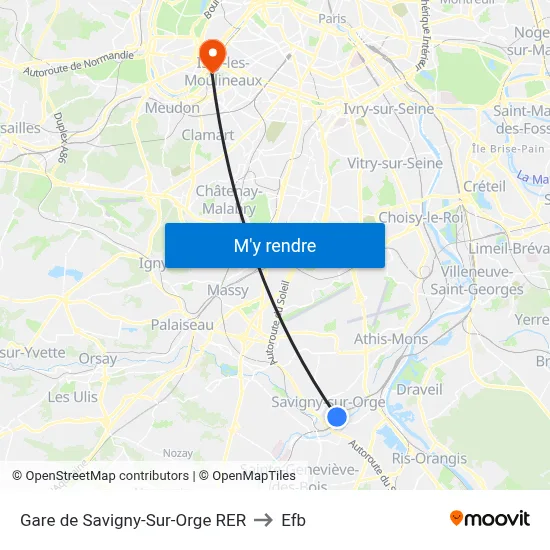 Gare de Savigny-Sur-Orge RER to Efb map