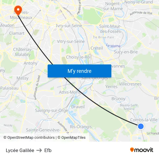 Lycée Galilée to Efb map
