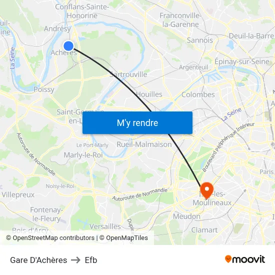 Gare D'Achères to Efb map