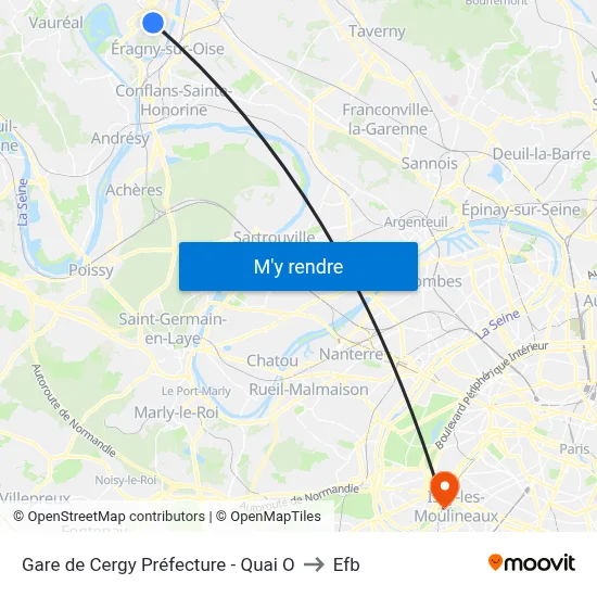 Gare de Cergy Préfecture - Quai O to Efb map