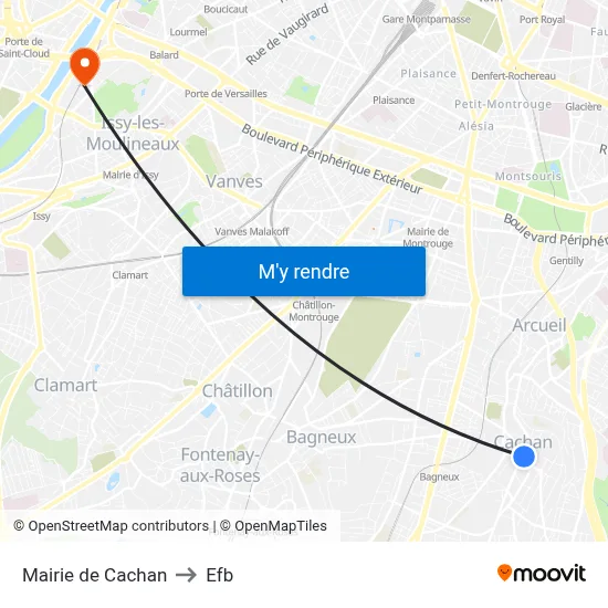 Mairie de Cachan to Efb map