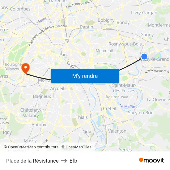 Place de la Résistance to Efb map