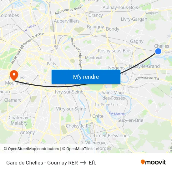 Gare de Chelles - Gournay RER to Efb map