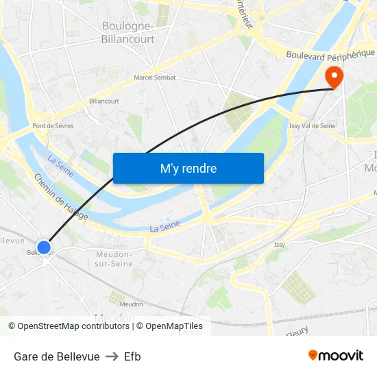 Gare de Bellevue to Efb map