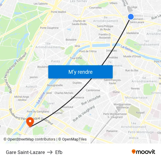 Gare Saint-Lazare to Efb map