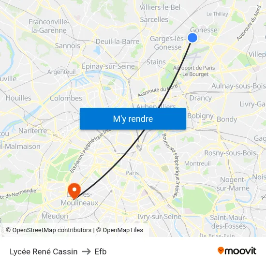Lycée René Cassin to Efb map