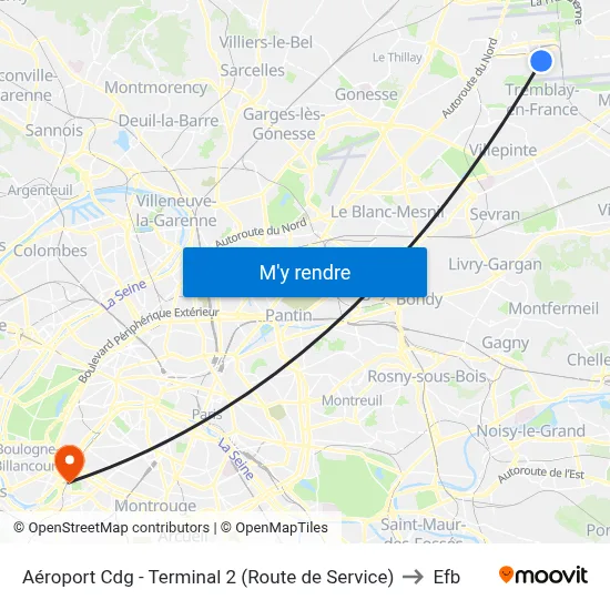 Aéroport Cdg - Terminal 2 (Route de Service) to Efb map