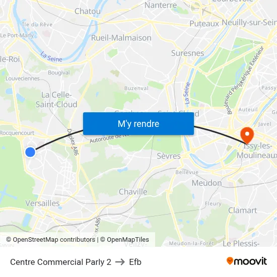 Centre Commercial Parly 2 to Efb map