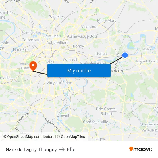 Gare de Lagny Thorigny to Efb map