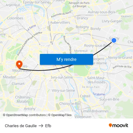 Charles de Gaulle to Efb map