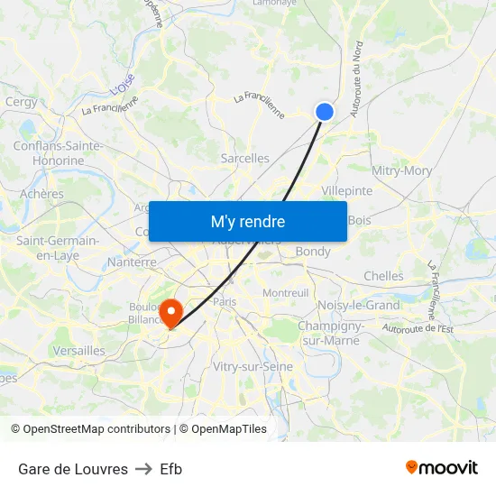 Gare de Louvres to Efb map