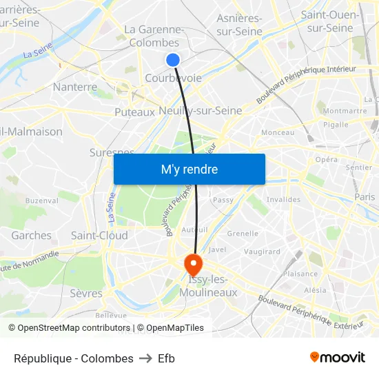 République - Colombes to Efb map