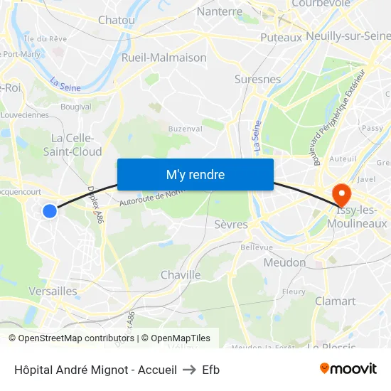 Hôpital André Mignot - Accueil to Efb map