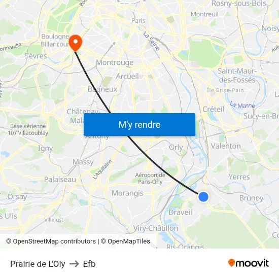 Prairie de L'Oly to Efb map