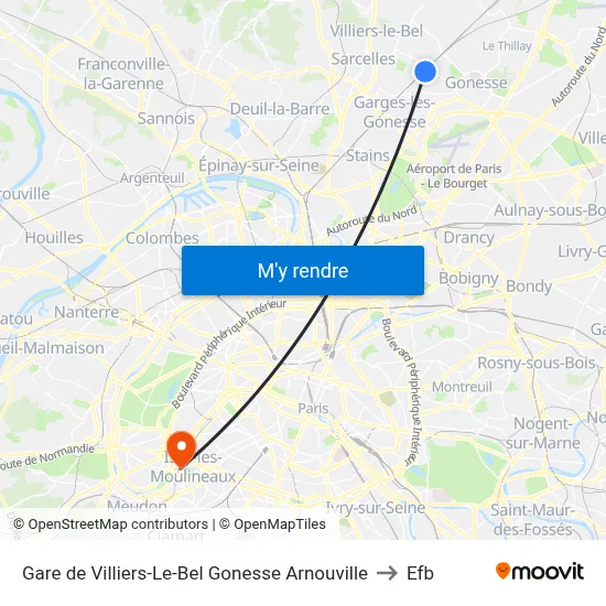 Gare de Villiers-Le-Bel Gonesse Arnouville to Efb map