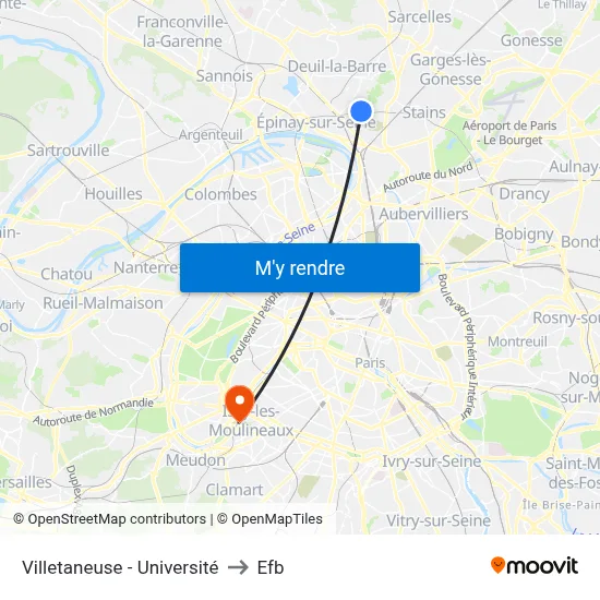 Villetaneuse - Université to Efb map