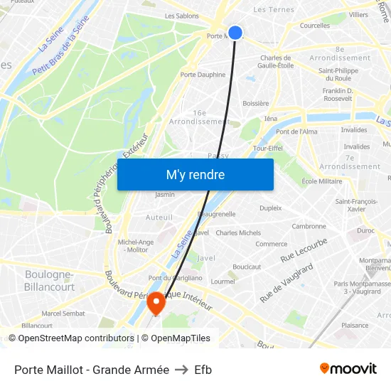 Porte Maillot - Grande Armée to Efb map