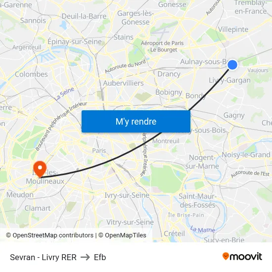 Sevran - Livry RER to Efb map