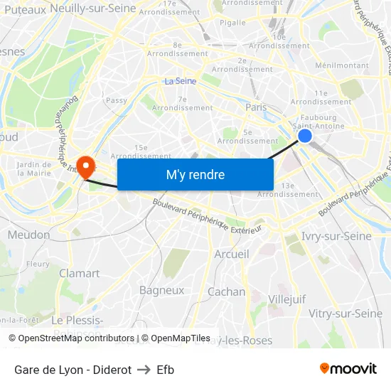 Gare de Lyon - Diderot to Efb map