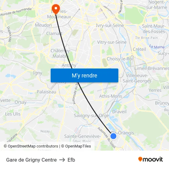 Gare de Grigny Centre to Efb map