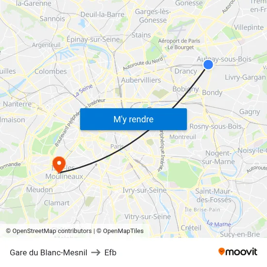 Gare du Blanc-Mesnil to Efb map