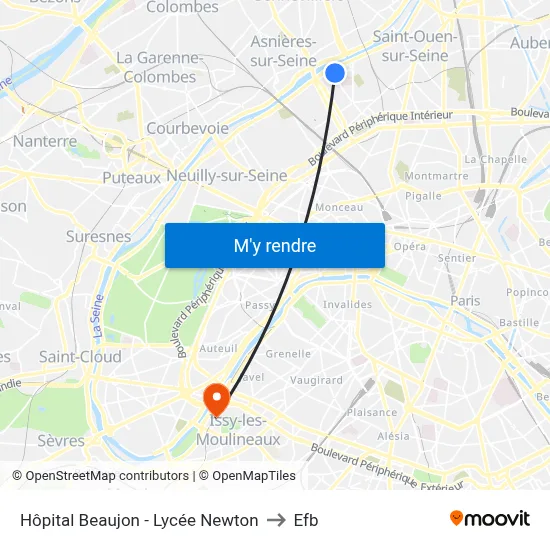 Hôpital Beaujon - Lycée Newton to Efb map