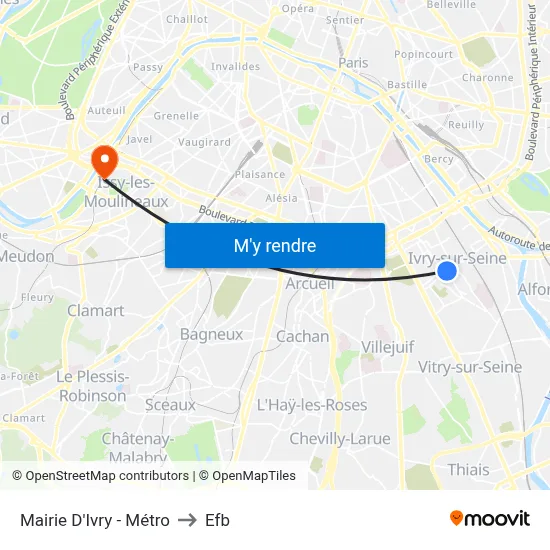 Mairie D'Ivry - Métro to Efb map