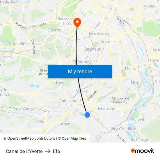 Canal de L'Yvette to Efb map