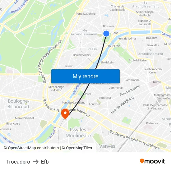 Trocadéro to Efb map