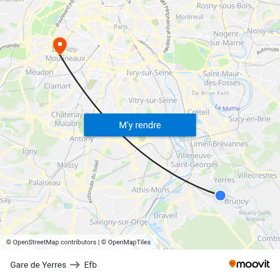 Gare de Yerres to Efb map