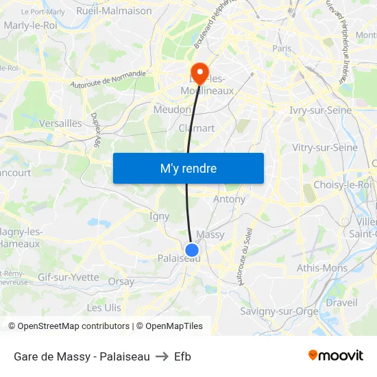 Gare de Massy - Palaiseau to Efb map