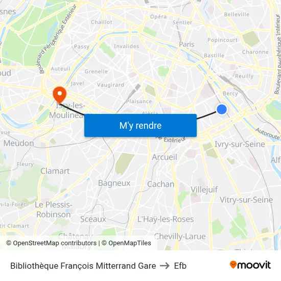 Bibliothèque François Mitterrand Gare to Efb map