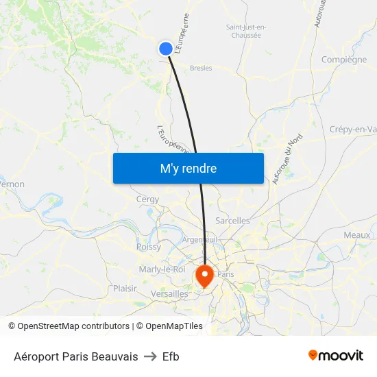 Aéroport Paris Beauvais to Efb map