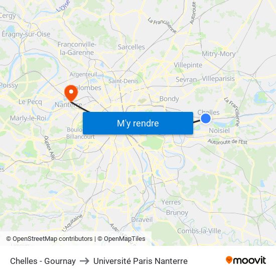 Chelles - Gournay to Université Paris Nanterre map