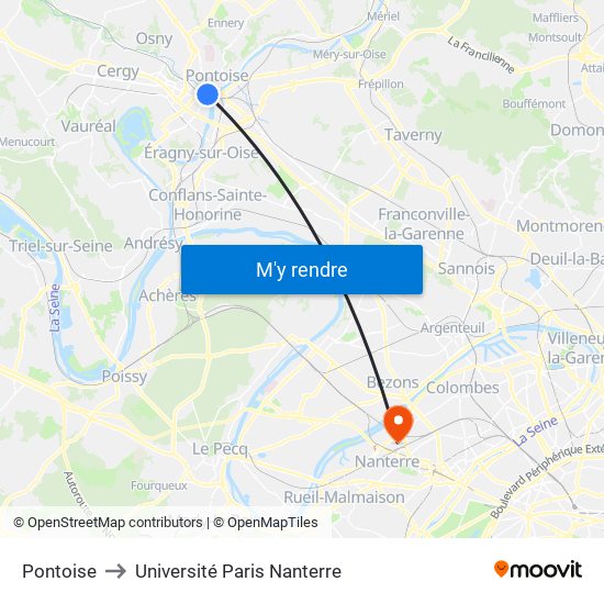 Pontoise to Université Paris Nanterre map
